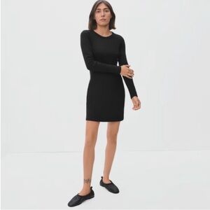 Everlane Classic Black Long Sleeve Ribbed Knit Round Neck Dress Size XL #1944
